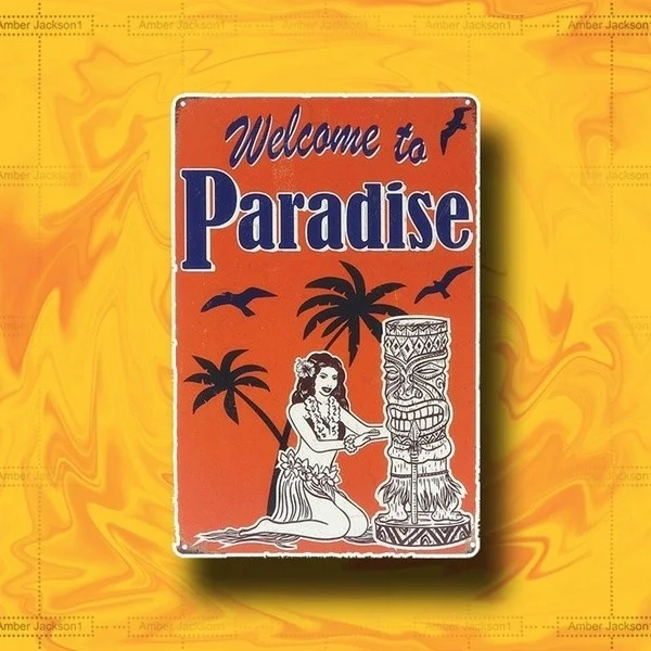 

Hello!Welcome to our shop! Paradise Bar Club Men's Hole Metal Poster Metal Tin Sign Metal Wall Decorative Board I