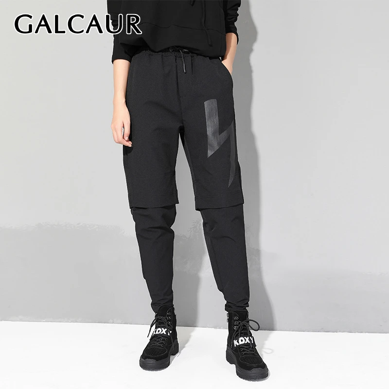 GALCAUR шаровары с лоскутками для женщин шнуровка высокой талией карман полная