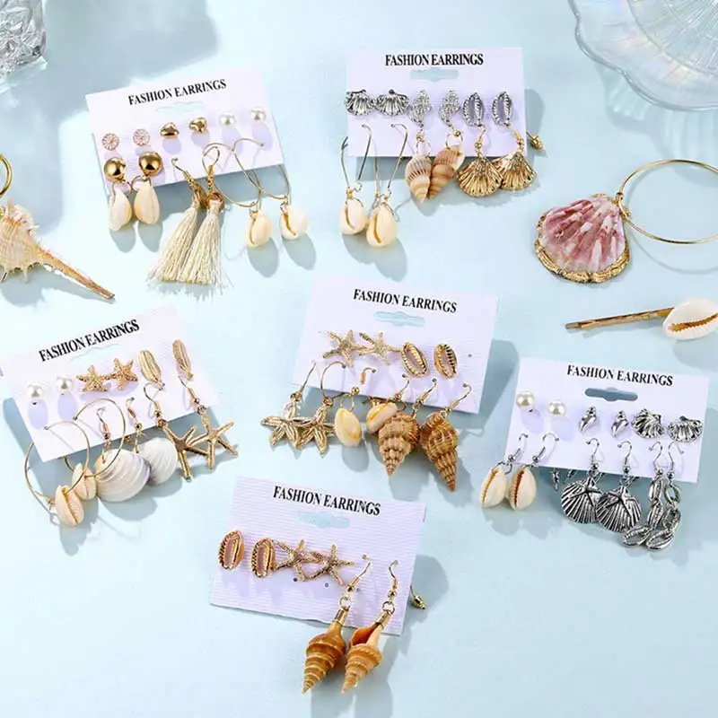 Vienkim Ocean Shell Морская звезда Комплект сережек для женщин девочек сплав висячие