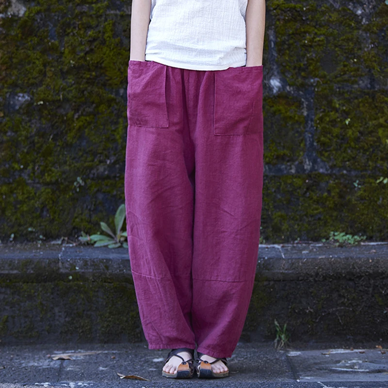 Широкие брюки шаровары из хлопка и льна с эластичным поясом|wide leg pants|loose harem pantsleg