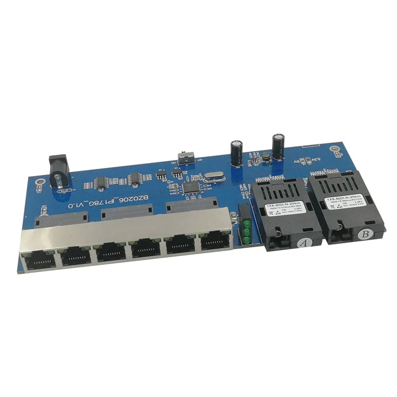 Волоконный коммутатор Ethernet 6 RJ45 2 SC оптический медиа конвертер одномодовый