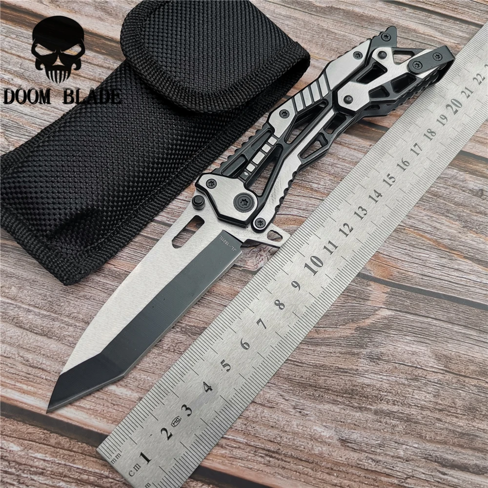 

220mm 5CR15MOV Blade Knives Folding Knife Steel Handle Survival Pocket Knives Outdoor Camping Knife Hunting EDC Tools