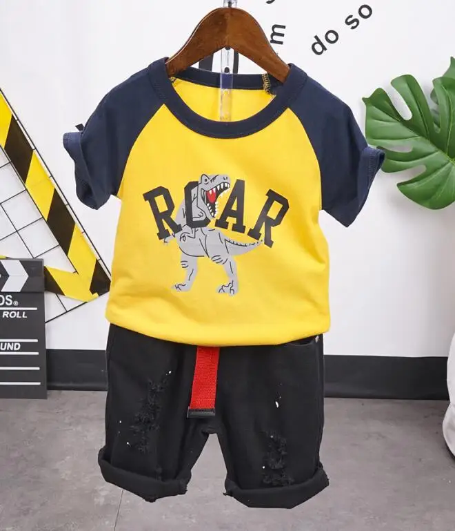 

Хлопковый костюм для мальчиков 2-7 лет, футболка с коротким рукавом и шорты с мультяшным принтом, комплект из 2 предметов, летняя одежда