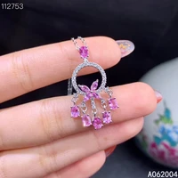 kjjeaxcmy fine jewelry 925 sterling silver inlaid natural pink sapphire female miss woman girl new pendant necklace luxury