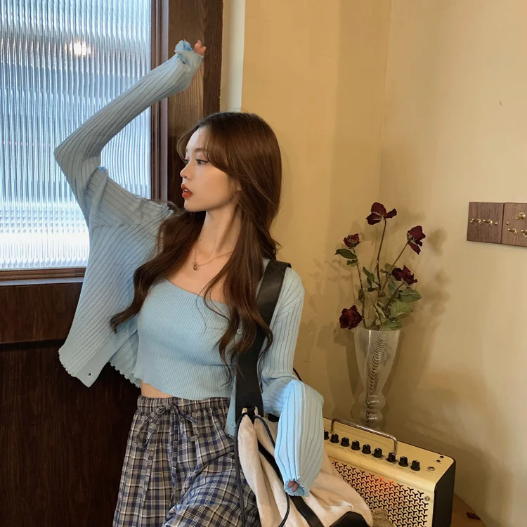 

Autumn New Style Korean-style Loose Short Outdoor Long Sleeve Knitted Cardigan Coat WOMEN'S Tank Top Vest Piece