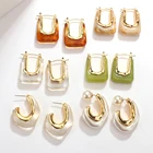 Серьги-кольца Flashbuy из прозрачного полимера, цветные U-образные украшения для ушей в геометрическом стиле, цвет золото, металл, для женщин и девушек, бижутерия для вечеринок и путешествий