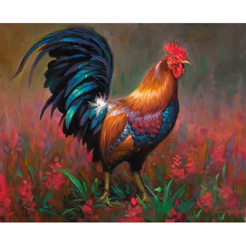 Алмазная картина петух цветов с полными квадратными/круглыми стразами 5D сделай