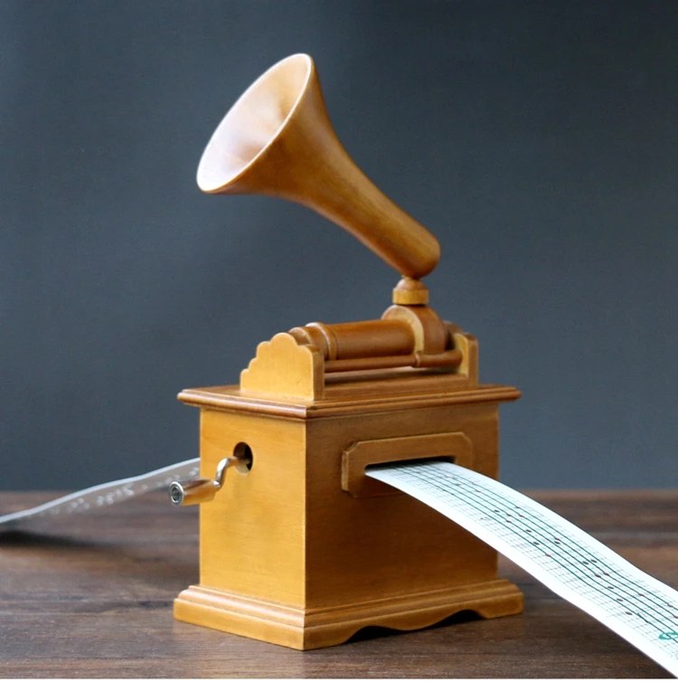 Деревянный Граммофон Музыкальная шкатулка ручной рукоятки DIY механизм