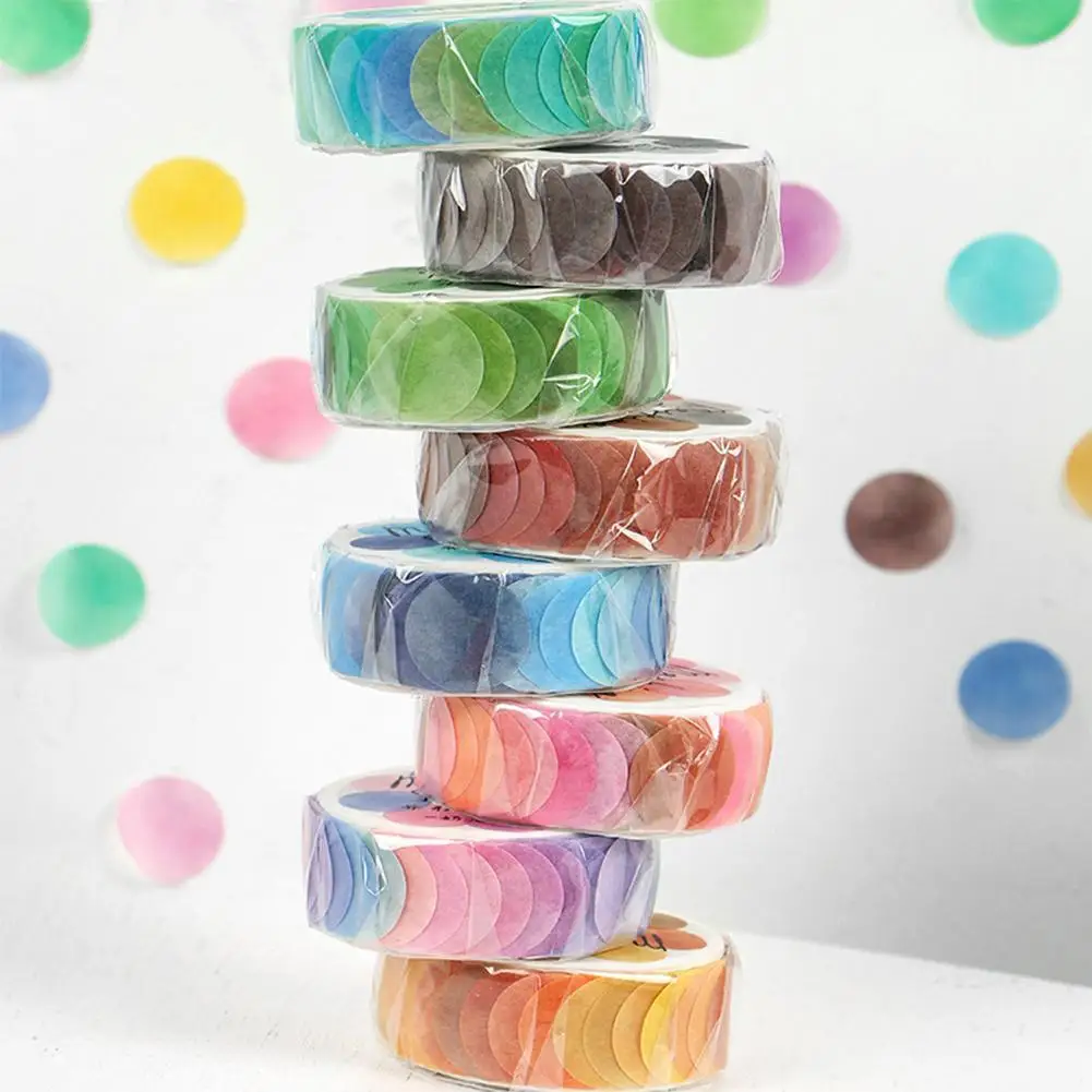 100pcsroll Candy Color Washi Tape Circle Stickers Round Dot Stickers Creative Scrapbooking Diary Album Decor Stationery School