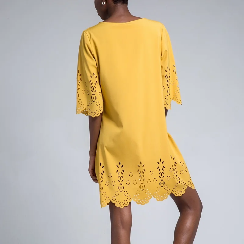 

Summer Dress 2020 for Women Sexy Cutout Casual Sloid O-neck Short-sleeved Dress Yellow Dresses Casual Elegant Sheath Slim Dress