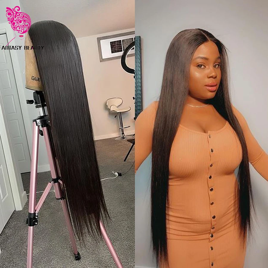 

26Inches Long Natural Hair Silky Straight Synthetic Lace Front Wigs for Black Women Glueless #2 Brown Easy Install Headband Wigs