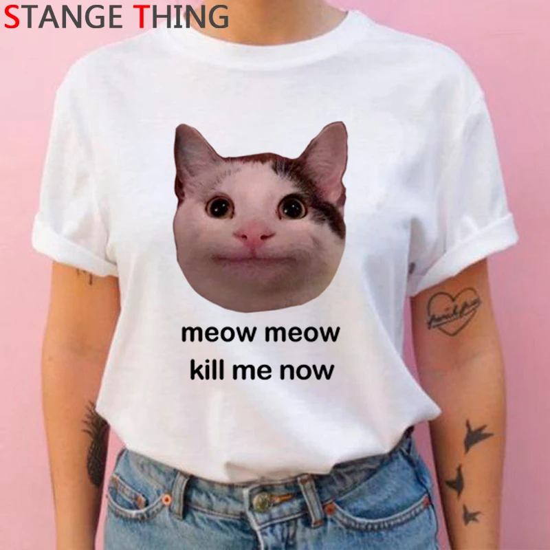 Женская забавная футболка Cat Meow с рисунком Kill Me Now Ullzang футболки каwi 90s Графический