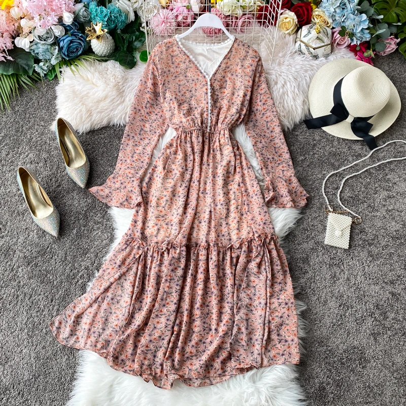 2020 Новая модная женская одежда с v-образным вырезом платье принтом женские платья