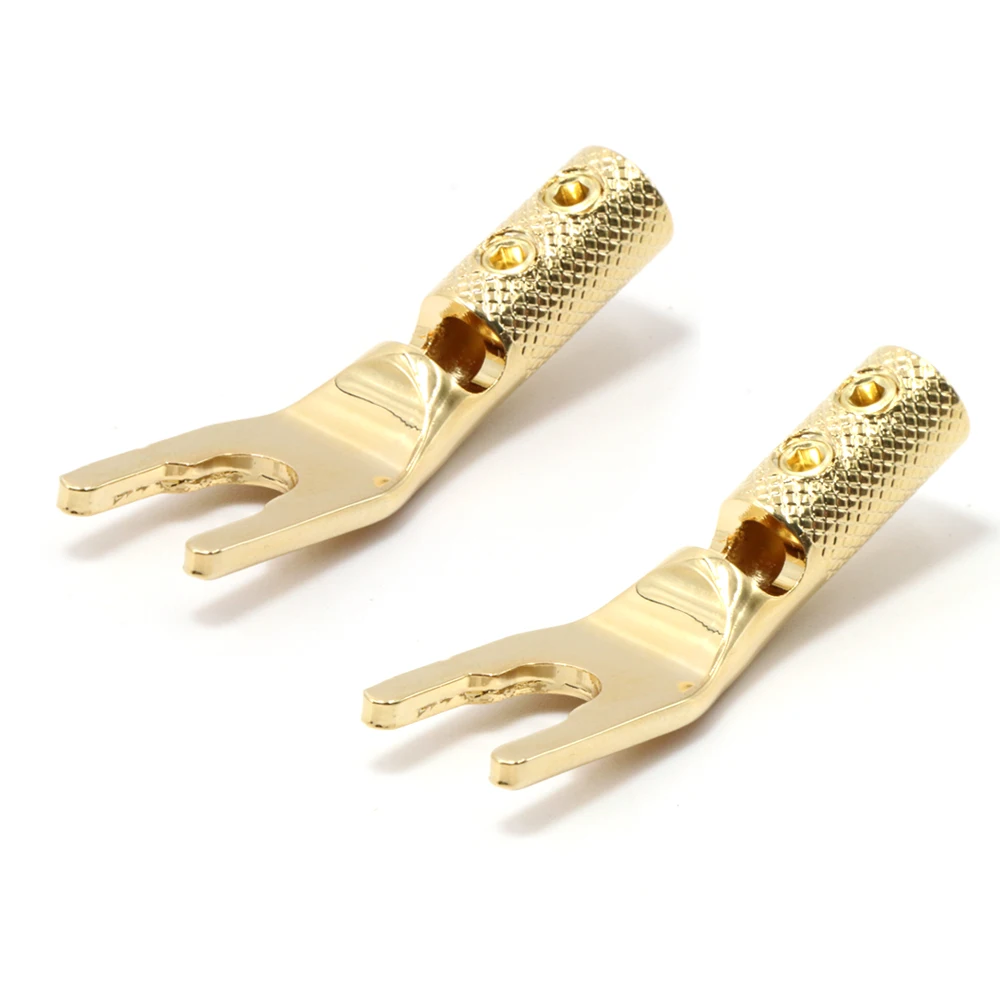8Pcs Pure Copper Gold plated Y Spade Connector Plug Fork Connectors Plug Loudspeaker Cable Connector Plug Speaker Cable Jack