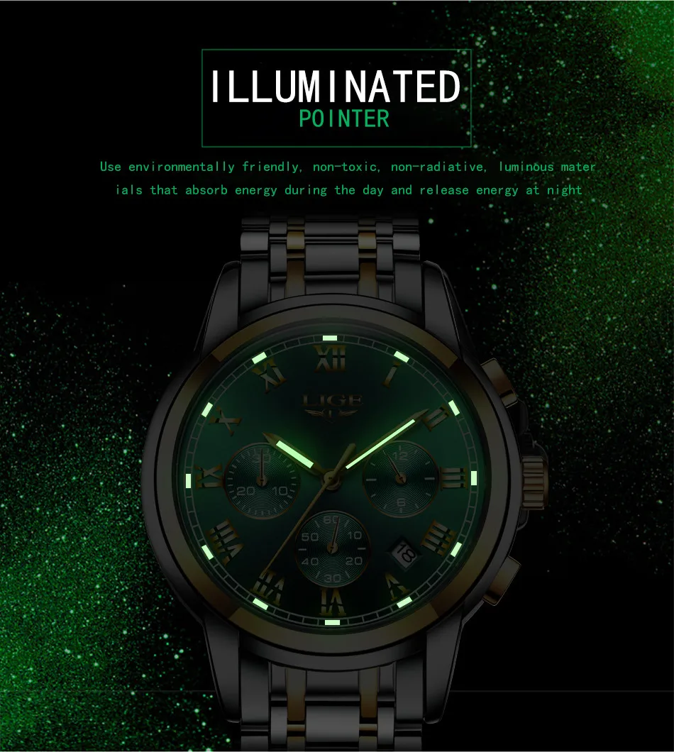 LIGE Men Watch 30m Waterproof Watches Mens Top Brand Luxury Steel Business Wristwatch Chronograph Male Clock Saat relojes hombre