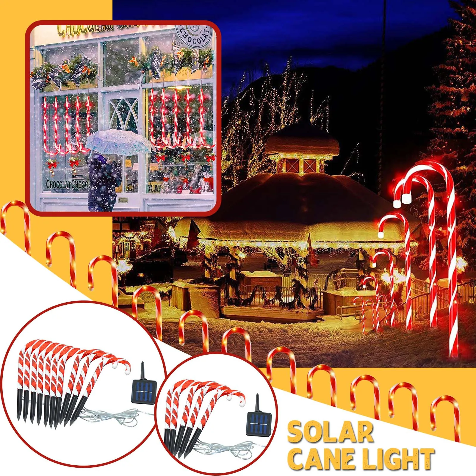 

Solar Power Light String Christmas Candy Cane Lights Outdoor Warm LED Home Garden Ground Plug Crutch New Year Christmas Decor