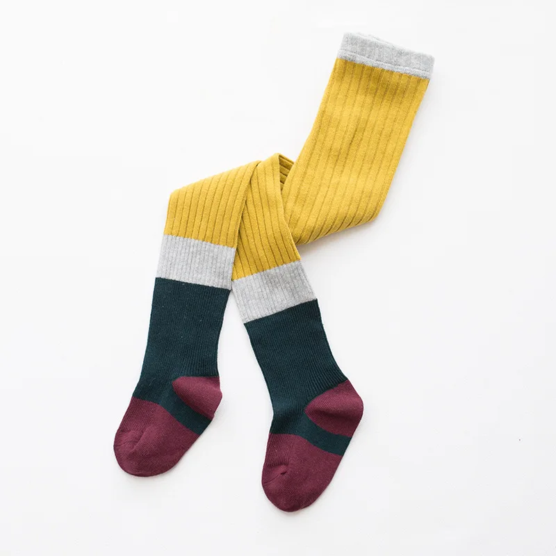 Autumn and winter new double needle children's pantyhose color matching knit girls Korean students dance tight