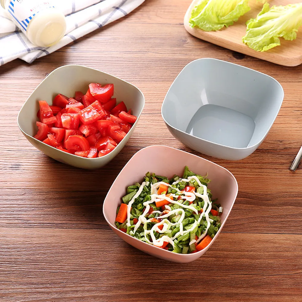 

Plastic Salad Plate Snack Candy Bowl Kitchen Fruit Dish Tableware Refrigerator Food Preservation Container Square Bowl 3 Color