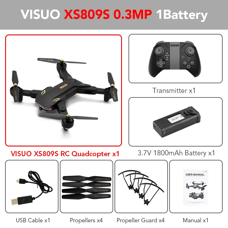 XS809S 0.3MP 1B Eachine VISUO XS809S BATTLES SHARKS 720P WIFI FPV Дрон С Щирокоугольным HD-камерой Складные RC Квадрокоптеры RTF RC Вертолетные Игрушки - Цвет: XS809S 0.3MP 1B