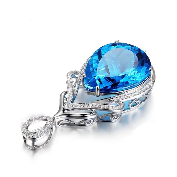 

Women's fashion luxury 925 sterling silver AAA blue zircon drop-shaped pendant necklace wedding engagement gift jewelry
