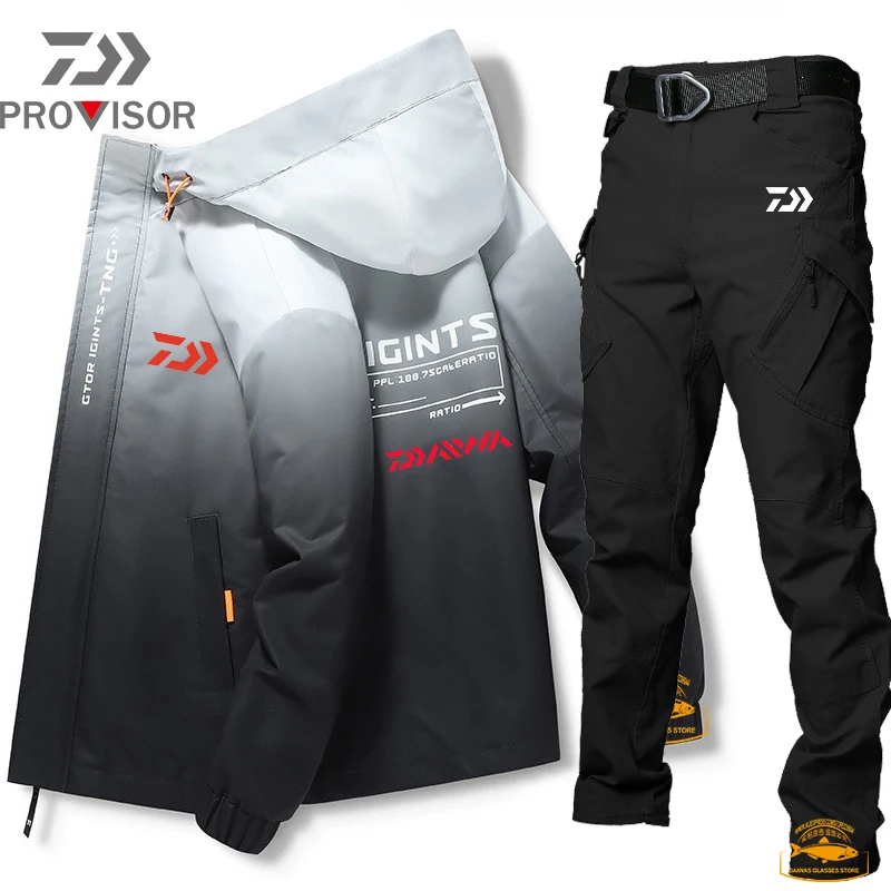 

Daiwa Men's Autumn Winter Hooded Fishing Suit Waterproof Mountaineering Clothing Windbreaker Outdoor Fishing Jacket for Pants