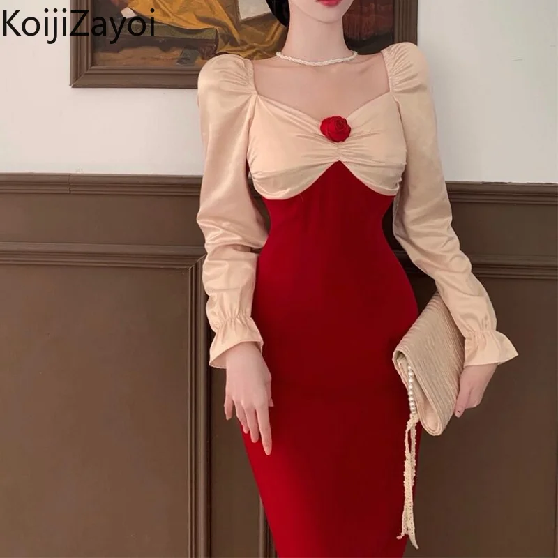 

Женское облегающее вечернее платье Koijizayoi с длинными рукавами и вставками в виде роз, модные Лоскутные вечерние платья, корейские облегающи...