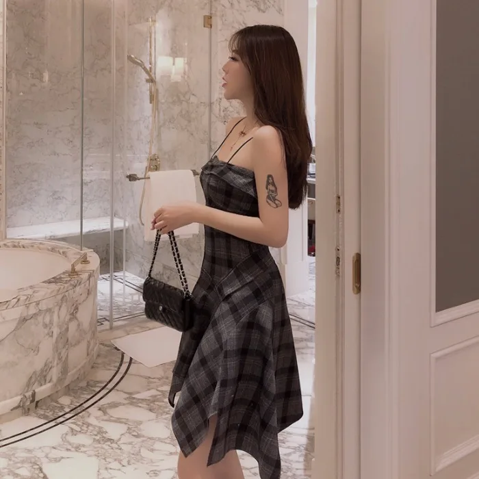 2019 модное клетчатое ретро платье женское летнее Новое Элегантное Асимметричное