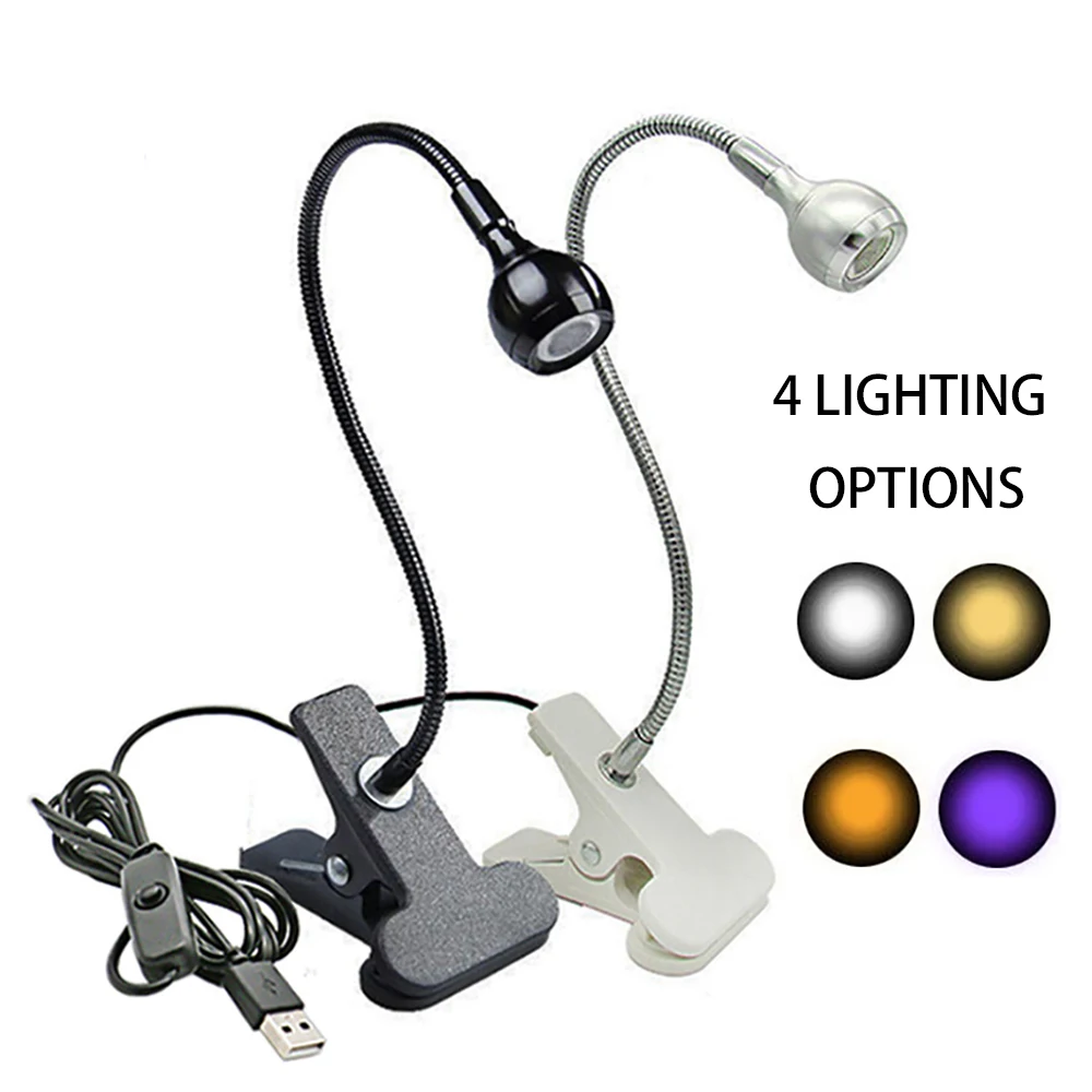 

3W Flexible USB Power Supply Desk Lamp with Clip Holder Rechargeable DimmableTable Lamp Foldable Eye Protection Reading Lights
