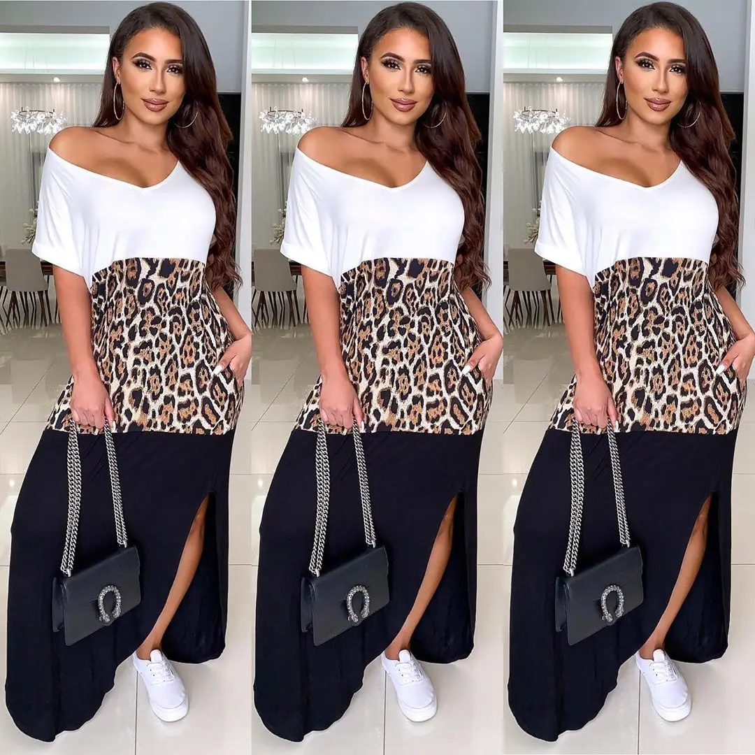 

Ursuper New Dress Casual Leopard Patchwork Maxi Dress sexy dress women