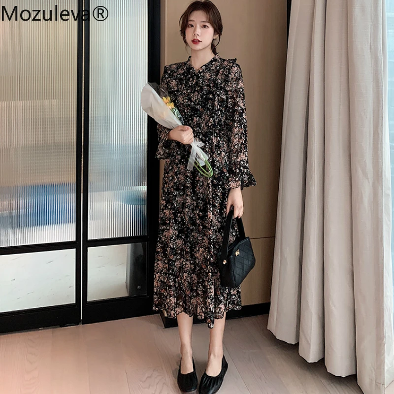 Женское платье трапеция с круглым вырезом Mozuleva простое винтажное шифоновое