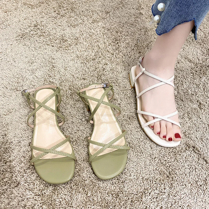 

Comfort Shoes for Women Luxury Sandals Suit Female Beige Med 2021 Summer Cross Espadrilles Platform Block Heels All-Match Fashio