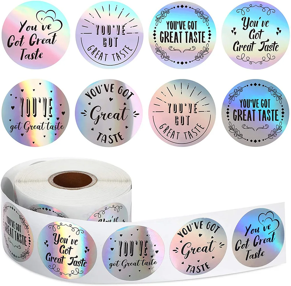 

6 Style 500pcs/roll Rainbow Laser You've got great taste Stickers 1.5inch Party Gift Packaging Thank you Stickers Envelope Decor