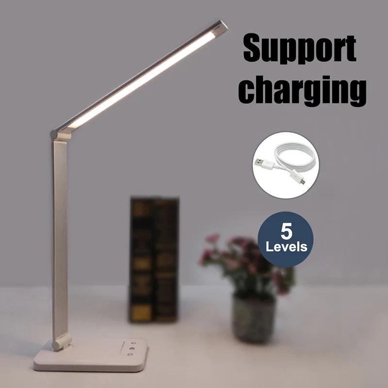 5Lv Support Charger Светодиодный светильник для защиты глаз, складной сенсорный переключатель, 3/5 уровень затемнения, USB настольная лампа для чтения, Беспроводная зарядка для мобильного заряда - Цвет корпуса: 5Lv Support Charger
