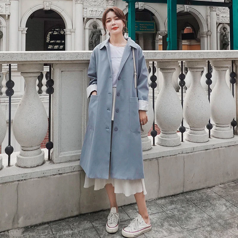 

Fashion Windbreaker Women's Middle Long 2021 Spring And Autumn New Korean Loose Overcoat Solid Color Belt Trench Coat For Women