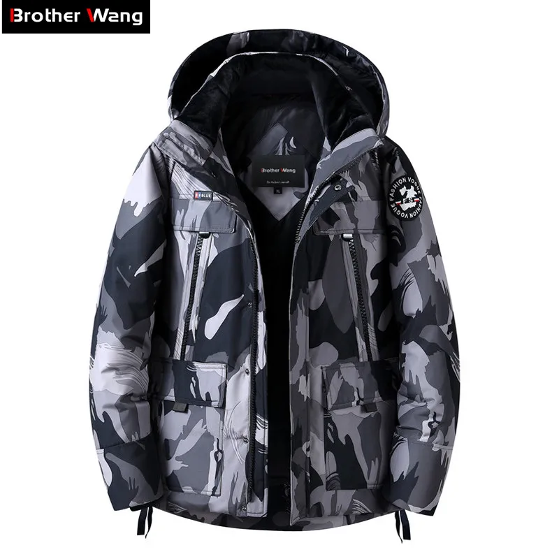 Мужской Камуфляжный пуховик на белом утином пуху утепленная Повседневная куртка