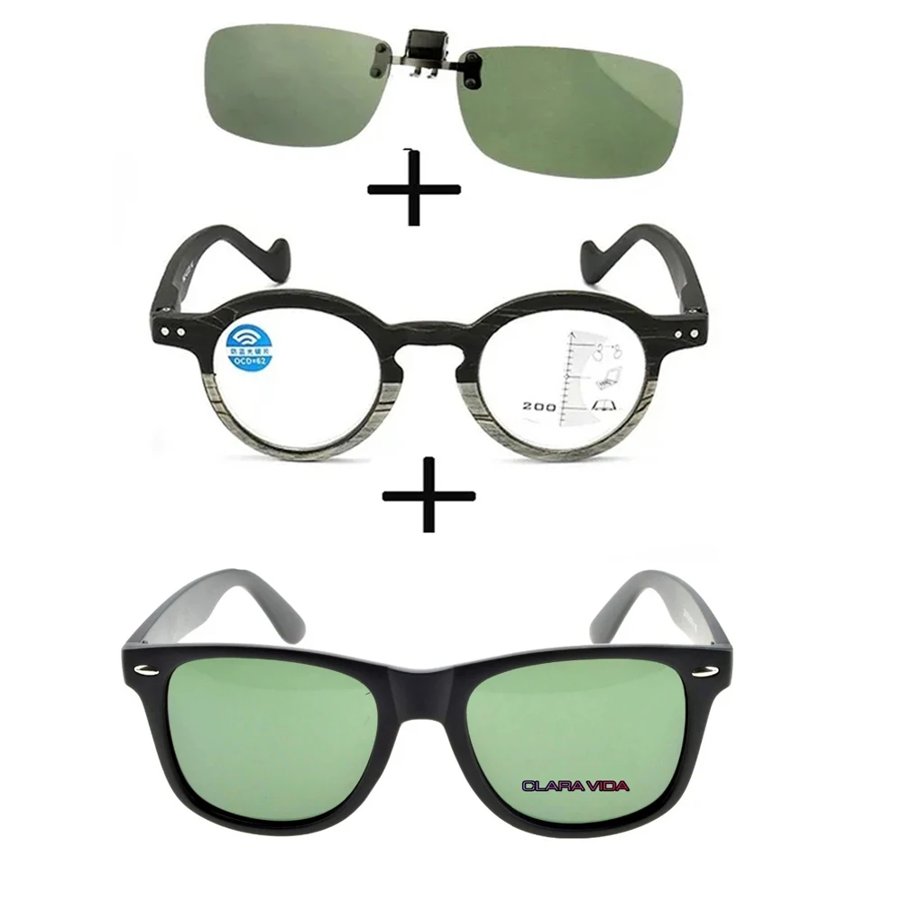 

3Pcs!!! Progressive Multifocal Near and Far Reading Glasses for Men Women +squared Polarized Sunglasses Pillot + Sunglasses Clip