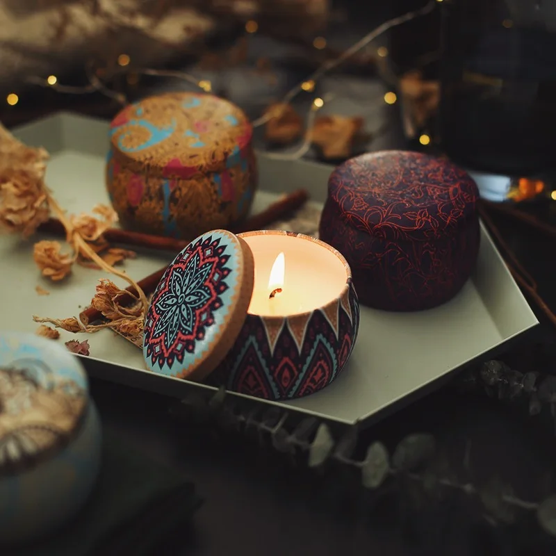 Tin Box Plant Soy Oil Romantic Aromatherapy Candle Cup Fragrant Candle Romantic Byzantine style