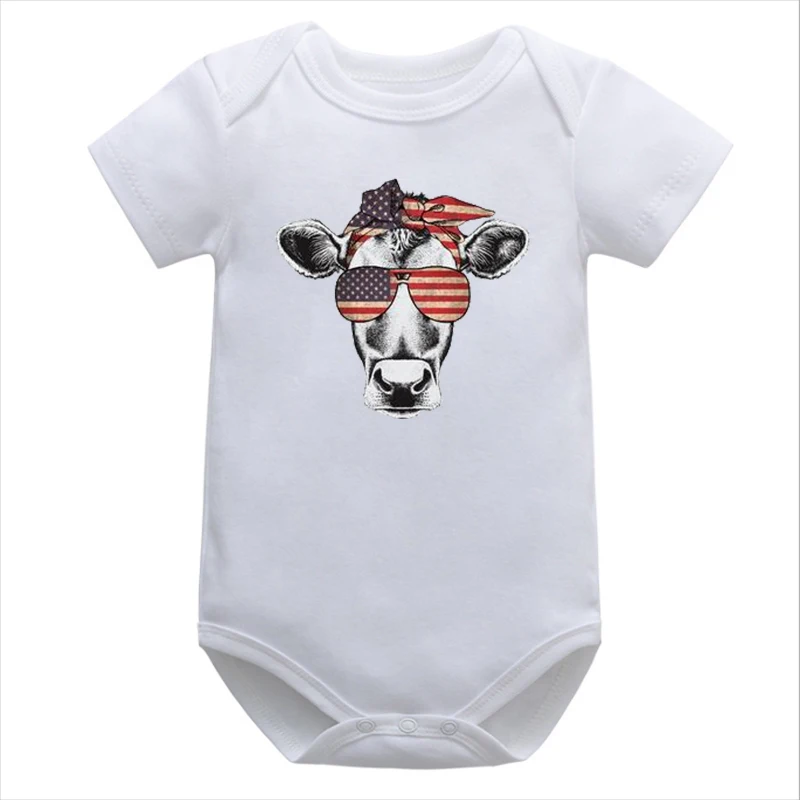 

Cow Bandana 4th of July Newborn Baby Boy Clothes Usa Flag Shirt 2021 American Flag Bodysuits Memorial Day Fashion 0-6m 0-6m M