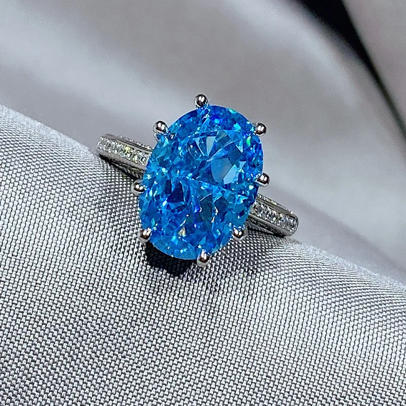 

Bilincolor White Clear Crystal Cubic Zirconia Oval100% 925 Silver Ring for Women Wedding Jewelry 10mmx14mm stone size