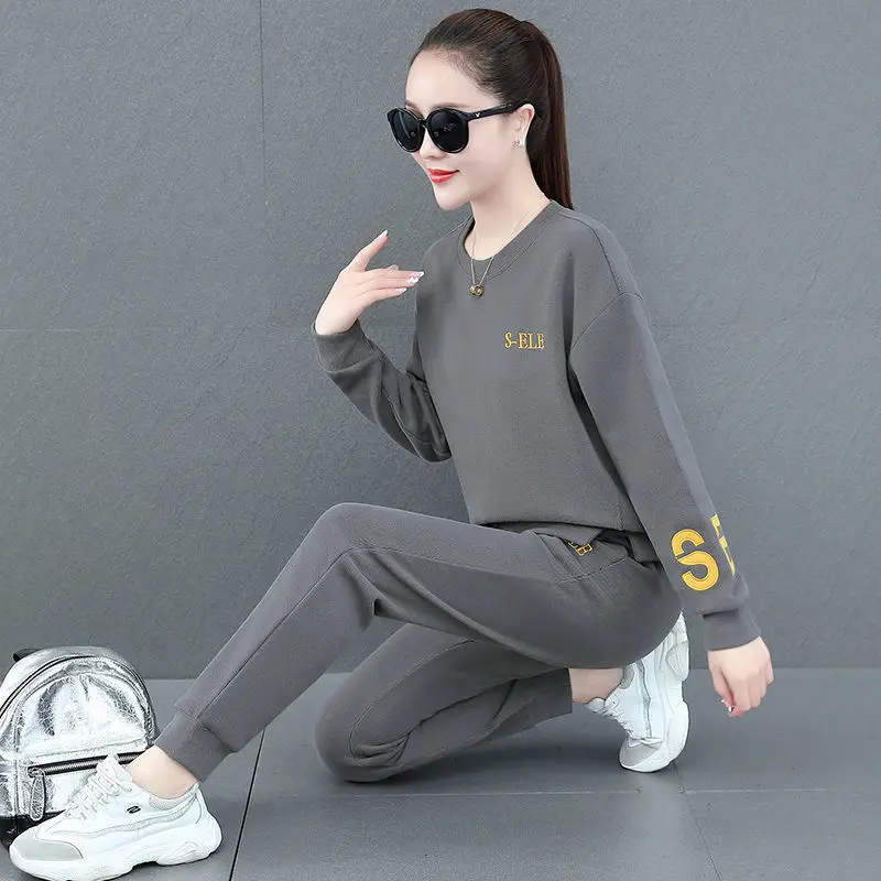 

Women New Solid Color Sets Female Warm O-neck Sweatshirts and Long Elastic Waist Pant Ladies Fashion Two Piece Sets Outfits A17