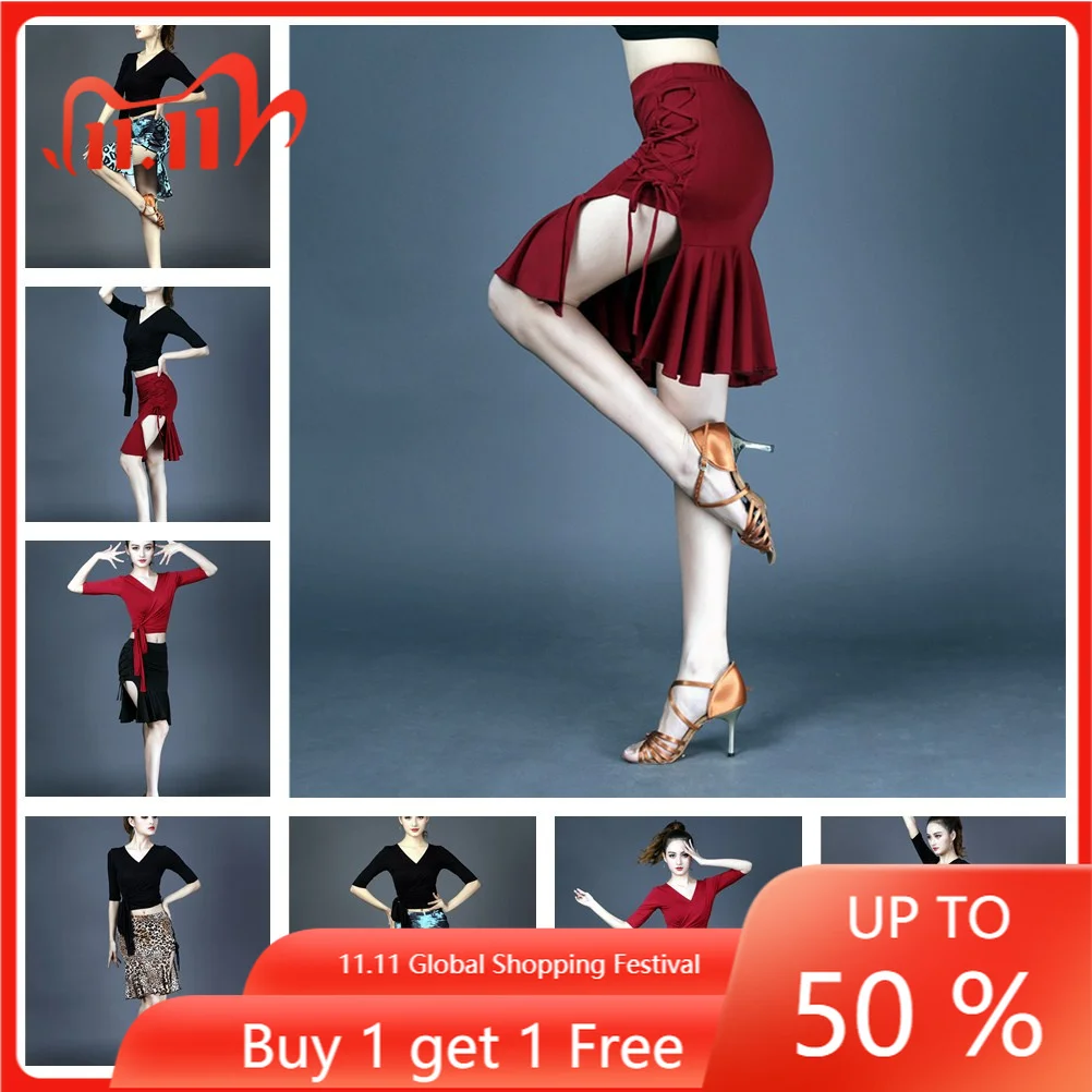 

Новинка 2022, костюм для латиноамериканских танцев для взрослых, одежда для тренировок, Современная юбка, сексуальный костюм для выступлений ...