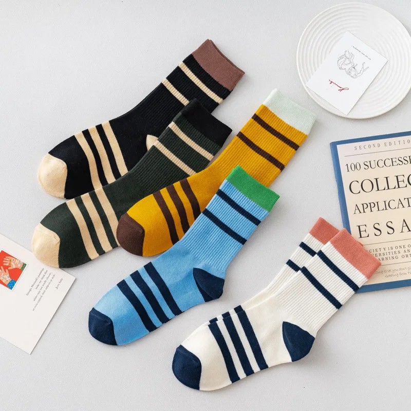 

Ins Two-Bar Striped College Wind Hit Color Tube Socks Sports Wild Couple Socks Female Pile Socks Tide
