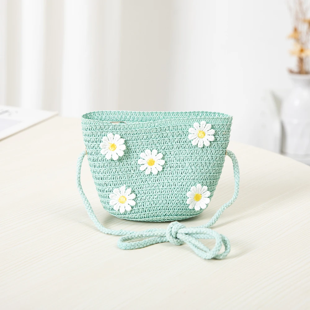 Handmade Summer Children Girls Shoulder Bag Daisy Flower Straw Messenger Bag Kids Keys Coin Purse Cute Princess Mini Handbag images - 6