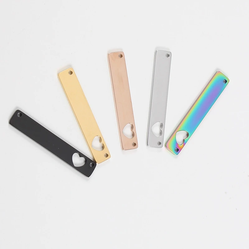 

20pcs/Lot Mirror Polish Stainless Steel Rectangle Blank Bar Wtih Cut Out Heart Charms For DIY Making Necklace Accessories