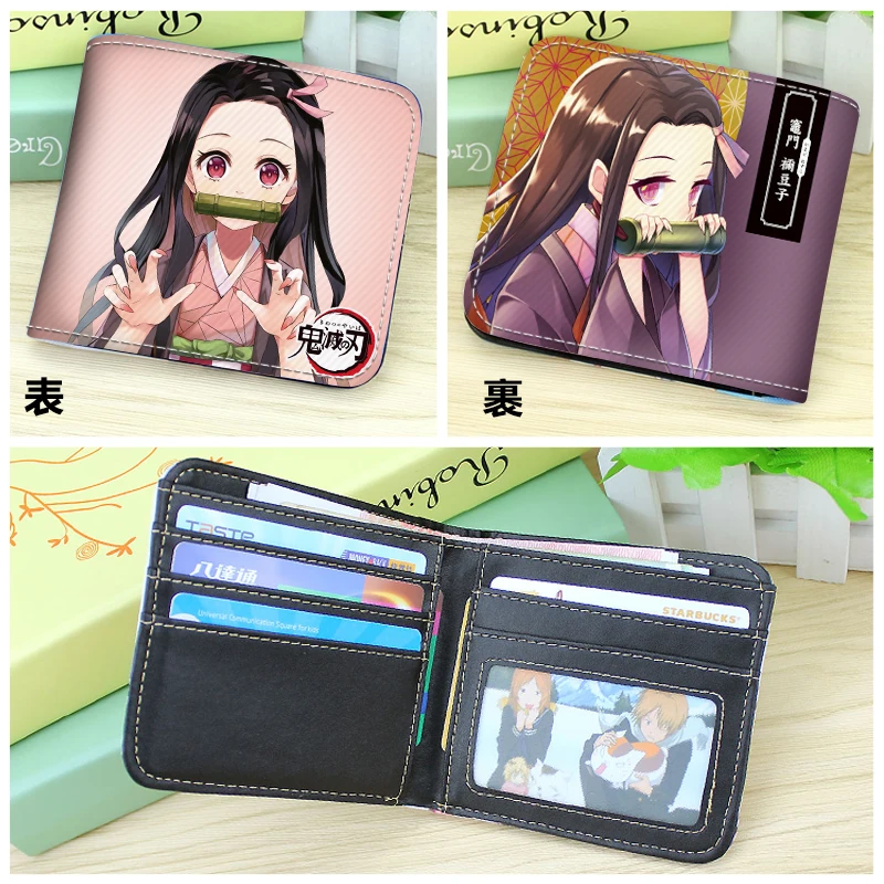 

Короткий кошелек с изображением аниме из мультфильма «рассекающий демонов» Nezuko, мужской и женский кошелек-двойного сложения Kamado Tanjirou