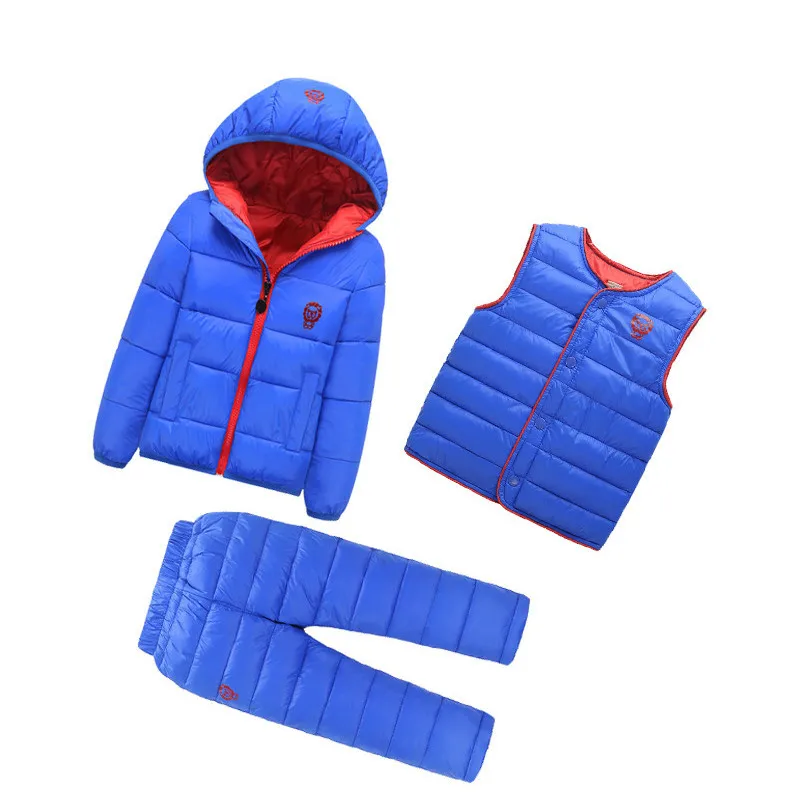 Зимняя детская одежда комплект 3 шт. Пуховики на гусином пуху + брюки теплый жилет