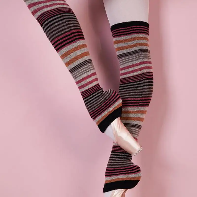 Belly Dance Sock Over Knee Anti Slip Knitting Stripe Step On Foot Covers 100% Wool Warm Material For Girl's Gaiters 2021