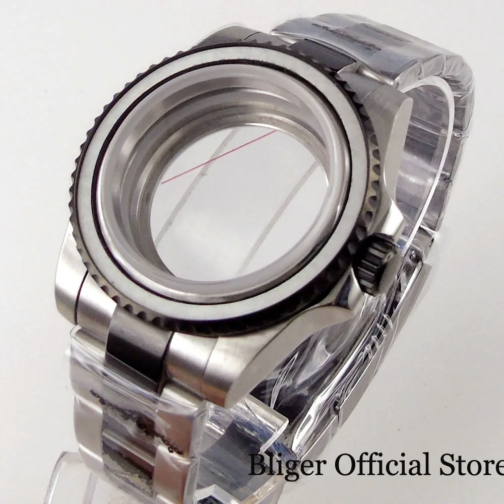 

BLIGER Two Tone Black Silver Watch Case fit NH35A NH36A MIYOTA 8215 821A 8205 Oyster Band Unidirectional Bezel Seeing Glass Back