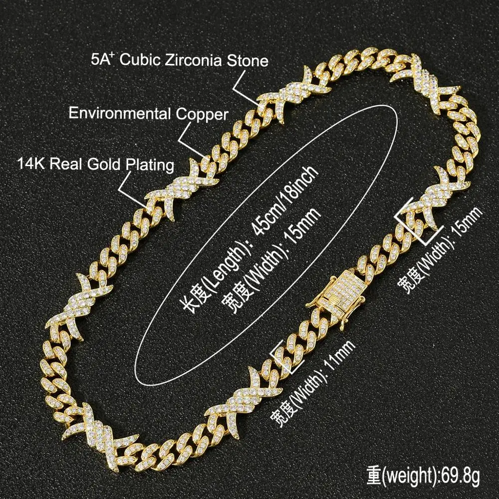 

Hip Hop Micro Pave Setting Cubic Zircon Bling Iced Out Necklace Cuban Long Chain Chokers for Men Women Goth Rock Jewelry