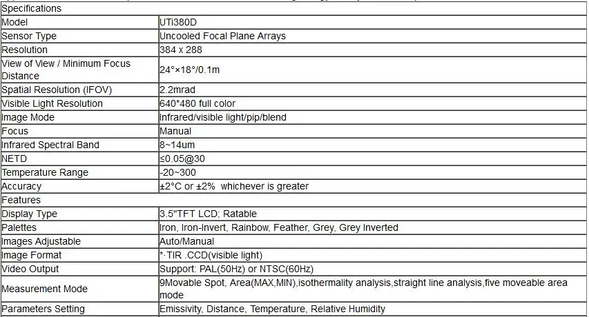UNI-T UTi380D Инфракрасный Тепловизор температурный диапазон-20C до 300C Iso тепловой/линейный анализ